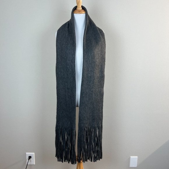 Lucky Brand Heather Dark Grey Brushed Knit Fringe Long Scarf Soft Wrap New NWT - Picture 5 of 12